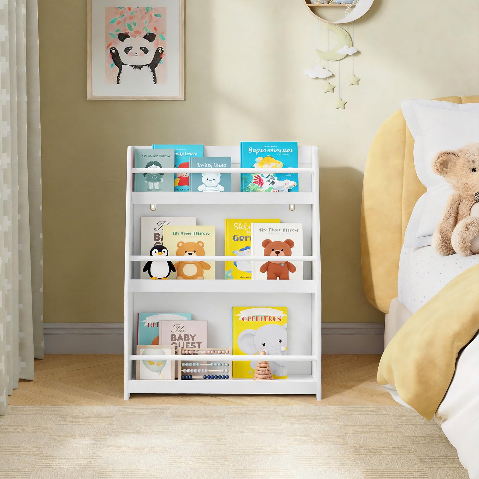 Lestarain Libreria Montessoriana per Bambini, Scaffale Porta Libri e Giocattoli a 3 Ripiani, Organizzatore per Cameretta dei Bimbi, in MDF e Legno di Pino, Bianco