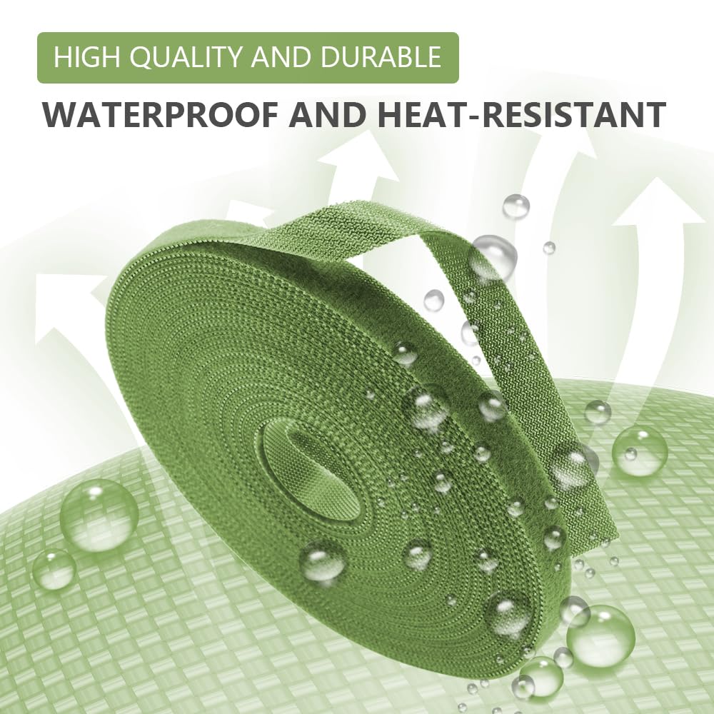 Cinta adhesiva para plantas con velcro, 15 m, color verde, resellable, de doble cara, 10 mm, autoadhesiva, para trepar, multiusos, resistente a la intemperie
