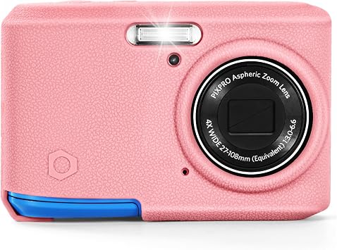 Soft Silicone Camera Case Compatible with Kodak PIXPRO FZ45 Digital Camera, Top Grain Leathr Silicone Cover Chalk Pink