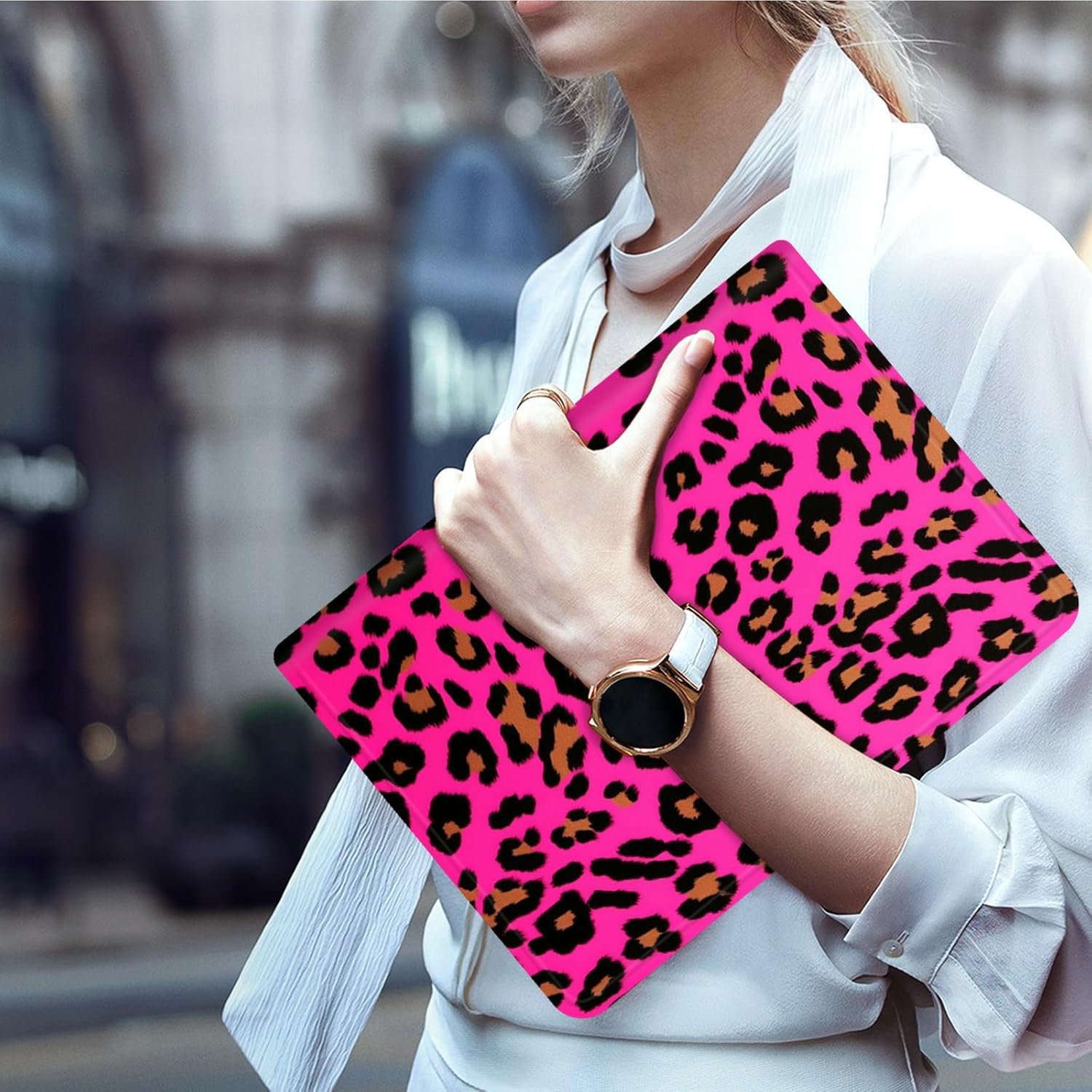Case for 7" All-New Kindle Paperwhite (12th Generation, 2024) and Kindle Colorsoft Signature Edition Slim Lightweight PU Leather Adjustable Smart Shell Cover with Auto Wake/Sleep, Pink Leopard Print