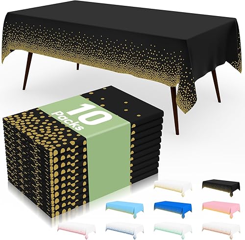 Miniatura 13 de misaya Paquete de 4 manteles desechables de lunares, mantel de plástico impermeable de 54 x 108 pulgadas, lunares dorados rectangulares en blanco