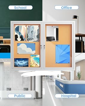 Large 48x36 Enclosed Bulletin Board Outdoor, Weatherproof Lockable Cork Board with Two Acrylic Doors & Aluminum Frame, Tamper-Proof Notice Display Case for Office, School, Community (10xA4)