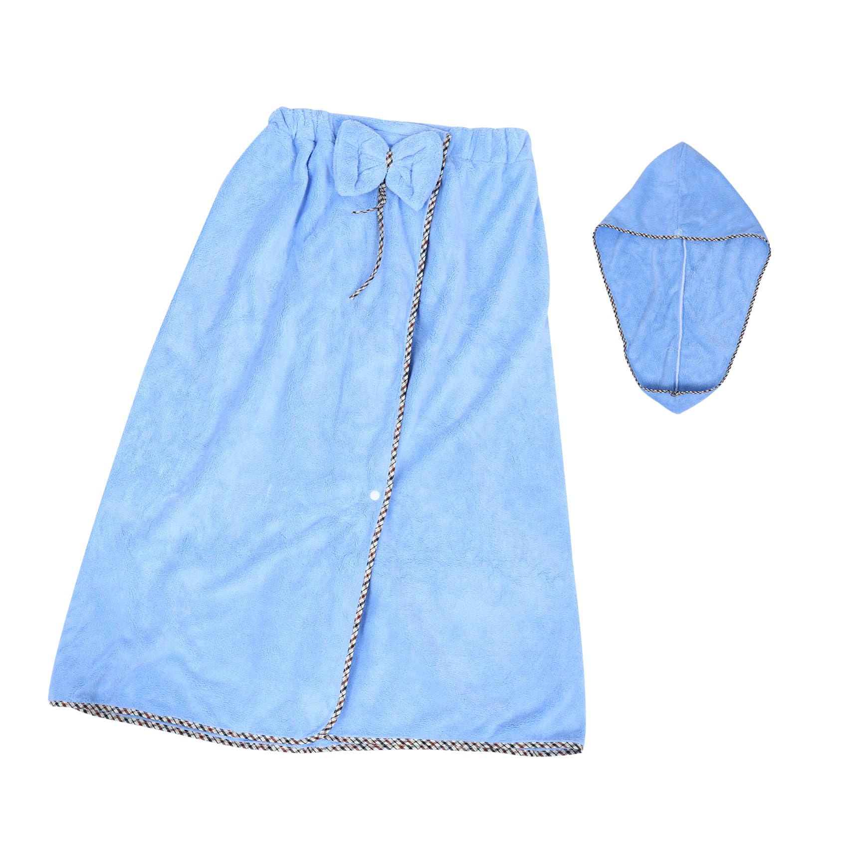 Falda de baño azul de coral fleece y gorro secador de cabello absorbente para camping y sauna