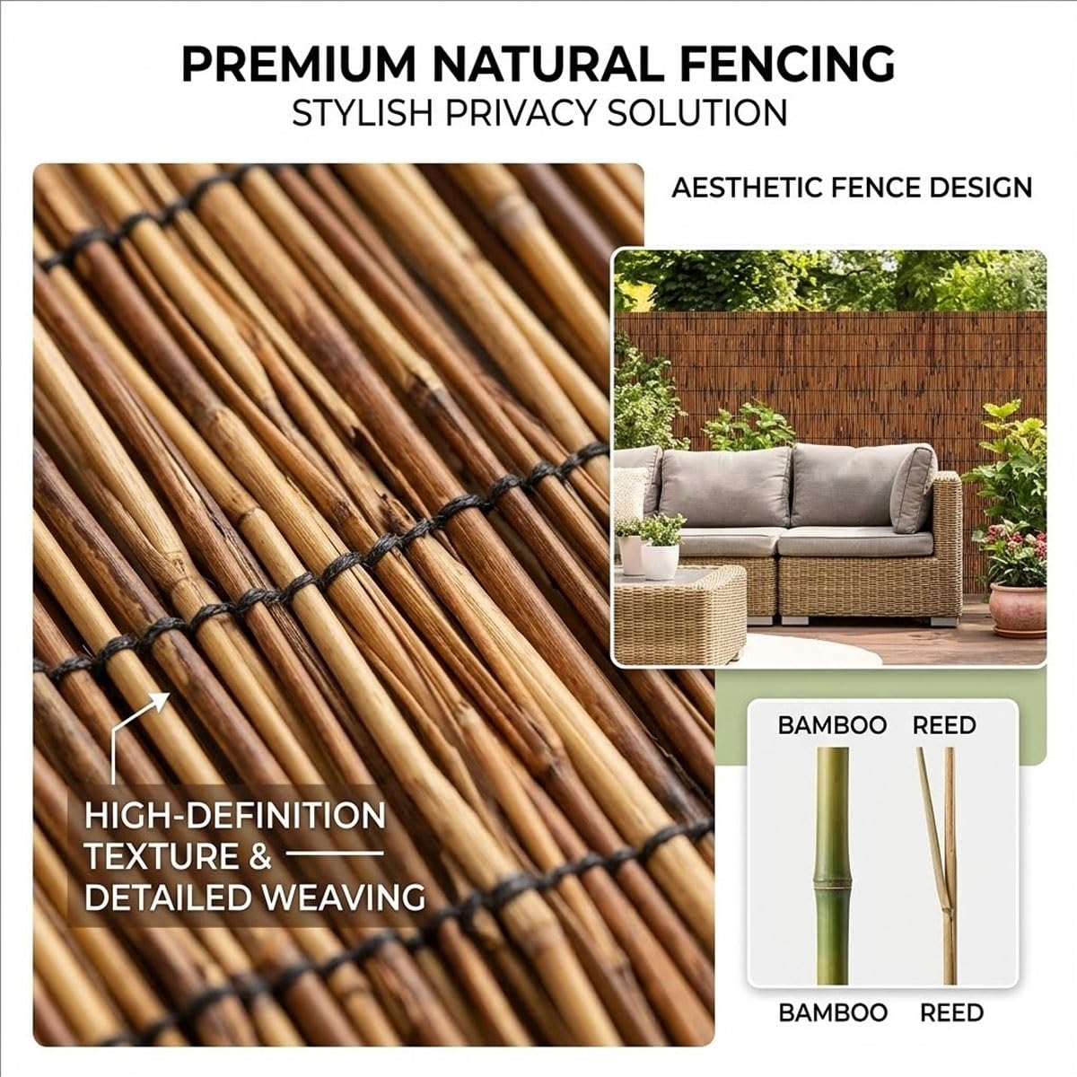 Générique Brise Vue en Roseau Naturel Rouleau de Clôture en Bambou 50-240cm Haut Clôture D'intimité Ombrage Au Soleil/Respirante Clôture Décorative pour Piscine/Terrasse/Patio/Jardin(Brun,150x600cm)