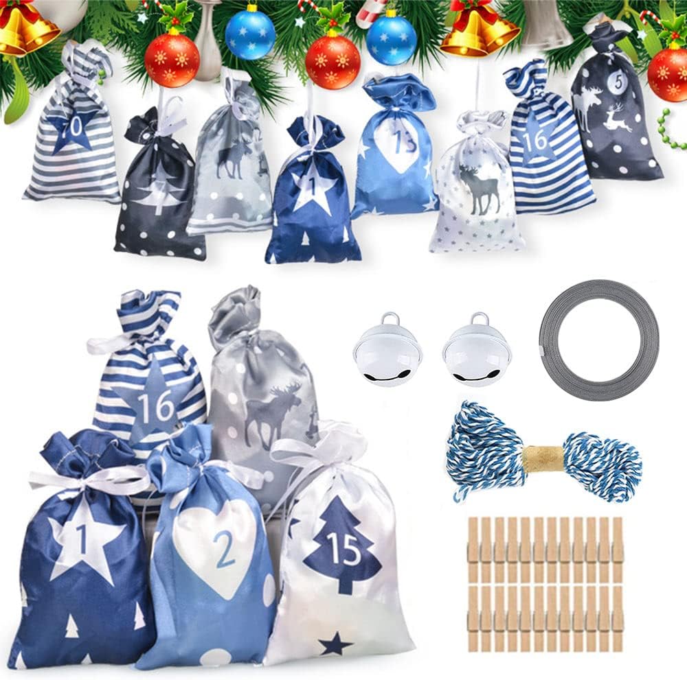 ComPDCVD 12 x 21.5cm Christmas Advent Calendar Bags 24 Days Countdown Calendar Bags Make Your