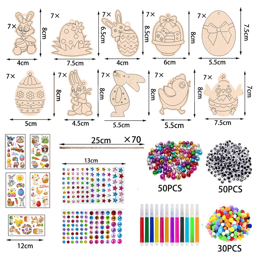 264 Pezzi Set Creativo Pasqua Fai Da Te Per Bambini: Ciondoli Legno Coniglietti, Pulcini E Uova Con Colori, Pompon E Adesivi - Decorazioni Feste E Lavoretti