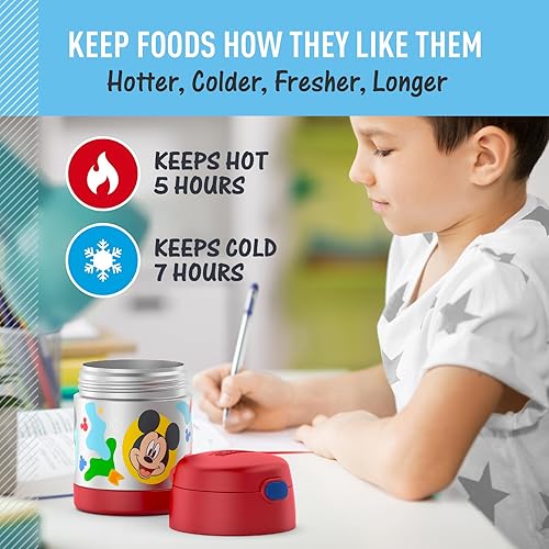 Miniatura 5 de THERMOS FUNTAINER - Recipiente para comida con cuchara para niños con aislamiento al vacío, de acero inoxidable, 10 onzas, Mickey preescolar