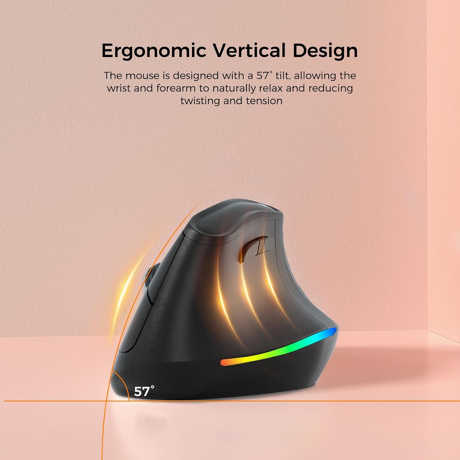KYSONA 57° Ergonomic Wireless Rechargeable Mouse, Vertical Quiet Ergo Mouse, Bluetooth(BT5.0,BT3.0)&2.4G, (800/1200/2400/2400/4000), 7 Buttons for Windows, macOS, iPadOS, Laptop, PC, Black