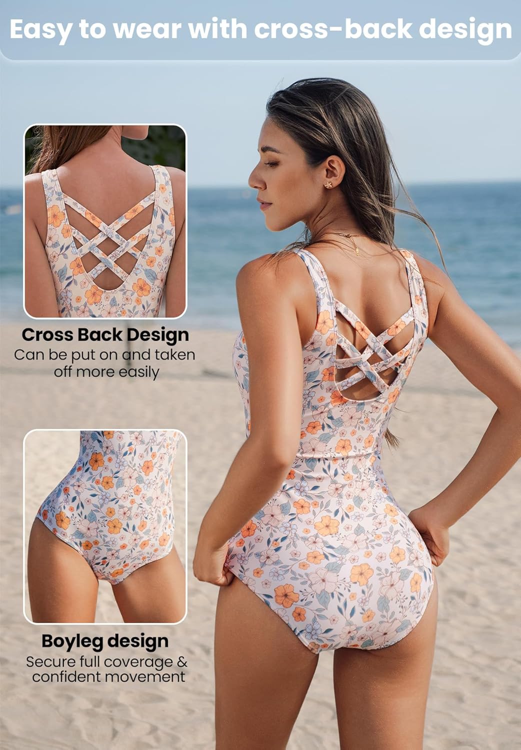 Zando One Piece Swimsuit Women Modest Bathing Suits for Women Full Coverage Swimwear for Beach Vacation Water Aerobics