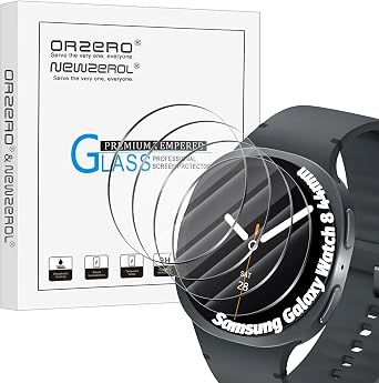 Orzero 4 Pack Smartwatch Screen Protector Compatible for Samsung Galaxy Watch 8 44mm, Tempered Glass 9 Hardness HD Anti-Scratch Bubble Free