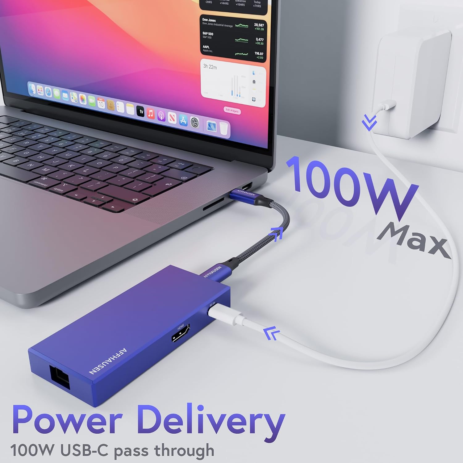 AFFHAUSEN 7-in-1 USB-C Hub – Gigabit Ethernet, 3.5mm Audio/Mic, SD Card Reader, 4K@60Hz HDMI, USB-A 5Gbps, 100W PD – MacBook, iPad Pro, Laptops