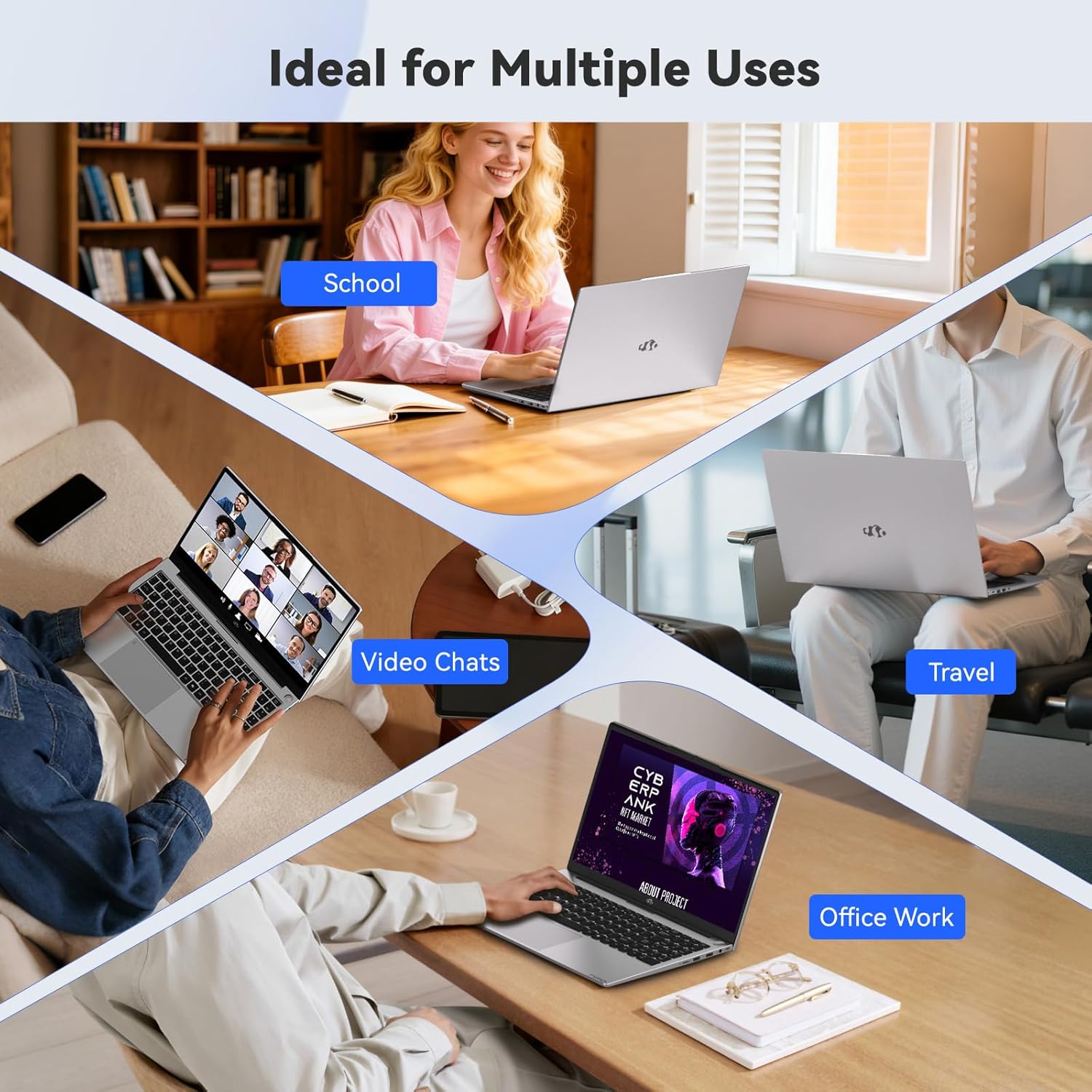 NIMO 15.6" IPS FHD Laptop, Intel 6 Cores i3-1215U (Up to 4.4GHz, Beats R5 7520U,) 8GB RAM 256GB SSD Computer with 180° Open Angle 65W Type C Backlit KB, Wi-Fi 6, Portable for School, Business, Home