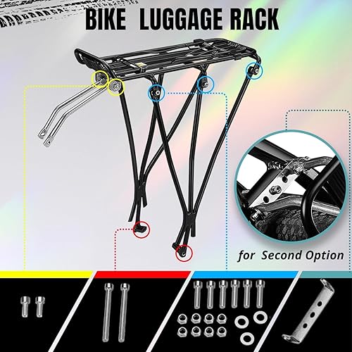 Miniatura 7 de Flexzion Portabicicletas ajustable, capacidad de 110 libras, color negro, soporte de carga trasero de aluminio, para ruedas de 26 a 28 pulgadas