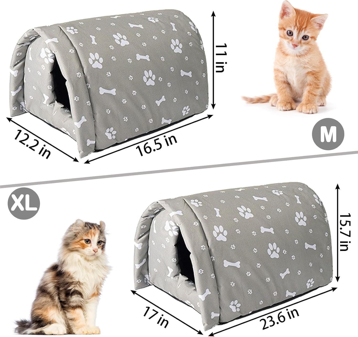 Stray Cats Shelter, Waterproof Outdoor Cat House Foldable Warm Pet Cave for Winter Wild Animal Tent Bed Anti Slip Kitten Cave for Feral Cat Dog Puppy Weatherproof (black, XL)