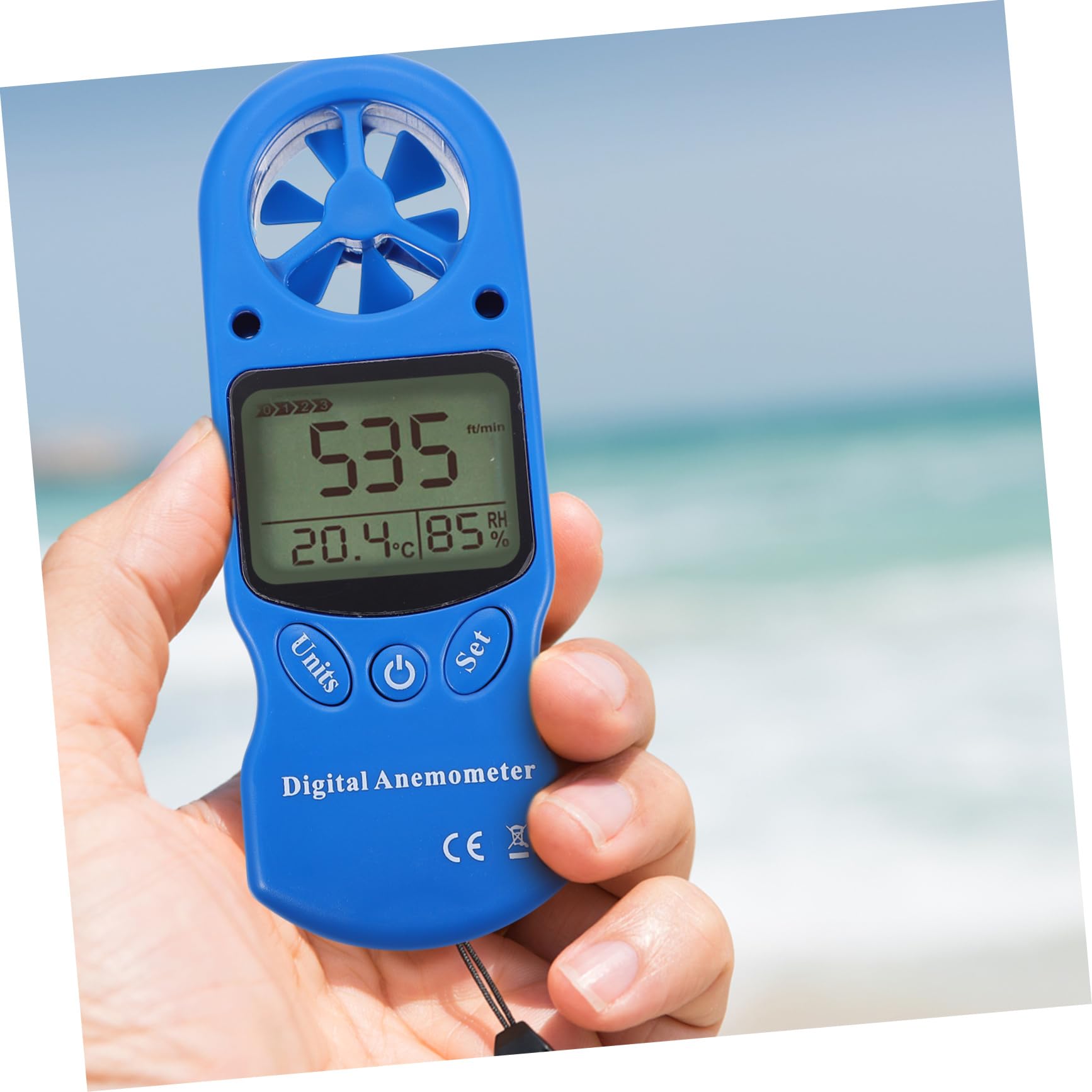 Anemometro Portatile Mini Digitale 1 Pezzo Plastico Blu | Misuratore Umidita con Sonda, Display Lcd Retroilluminato, Custodia Inclusa per Trasporto