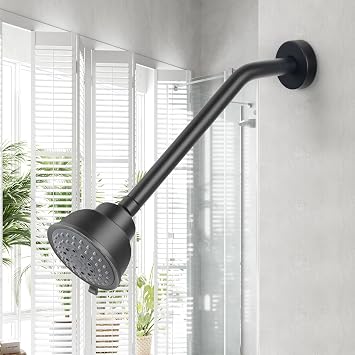 Shower Arm with Flange,11 Inch Stainless Steel Shower Extension Pipe,Wall Mounted Shower Extension Arm for Fixed Shower Head,Shower Head Arm for Fixed & Handheld Showerheads,Matte Black,7Z3MK
