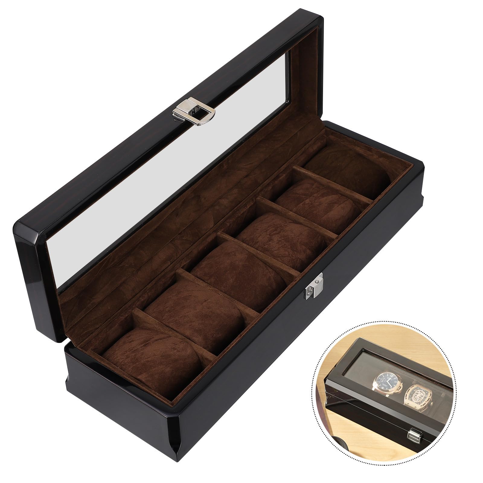 Elegante Aufbewahrungsbox mit Glasdeckel und Flanell Innenfutter Schmuckkästchen und Uhrenbox für Persönliche Nutzung und Reise Klassisches Design