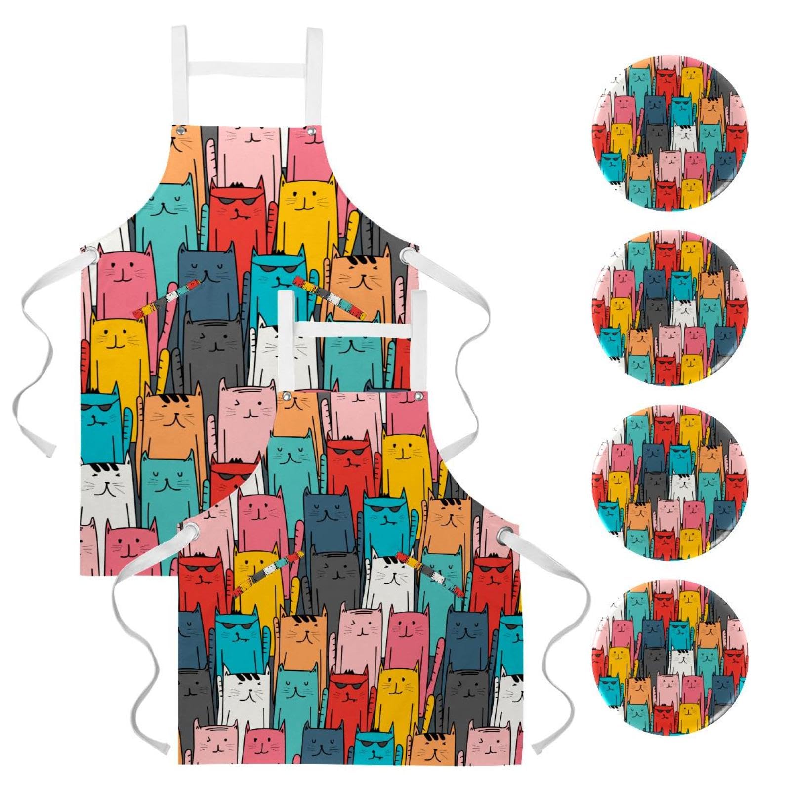 Tablier de cuisine chat coloré multicolore taille unique - 7