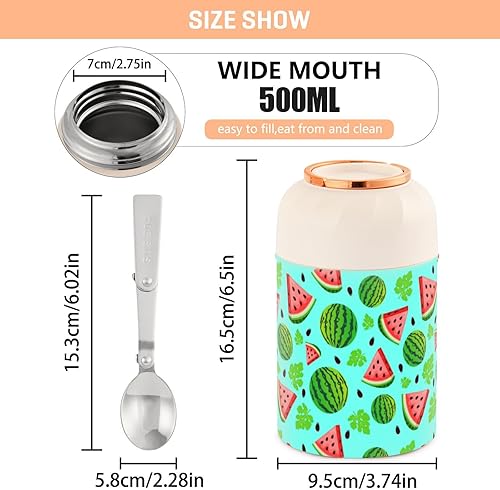 Miniatura 3 de MCHIVER Watermelons Food Jar with Spoon Stainless Steel Vacuum Insulated Food Container 17 oz Food Flask for Lunch
