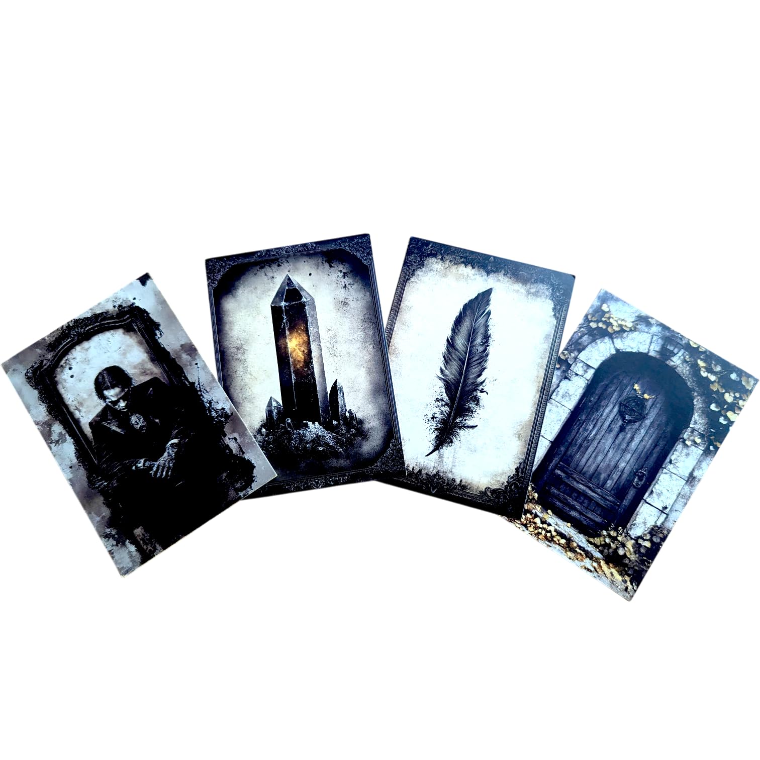 Kims Crafty Corner Gothic Autumn Postcard Set – 4 Dark Academia Art Prints with Haunted Houses, Skeleton Trees & Victorian Figures | Vintage Gothic Stationery or Wall Art Décor (Black Wicca Set 22)
