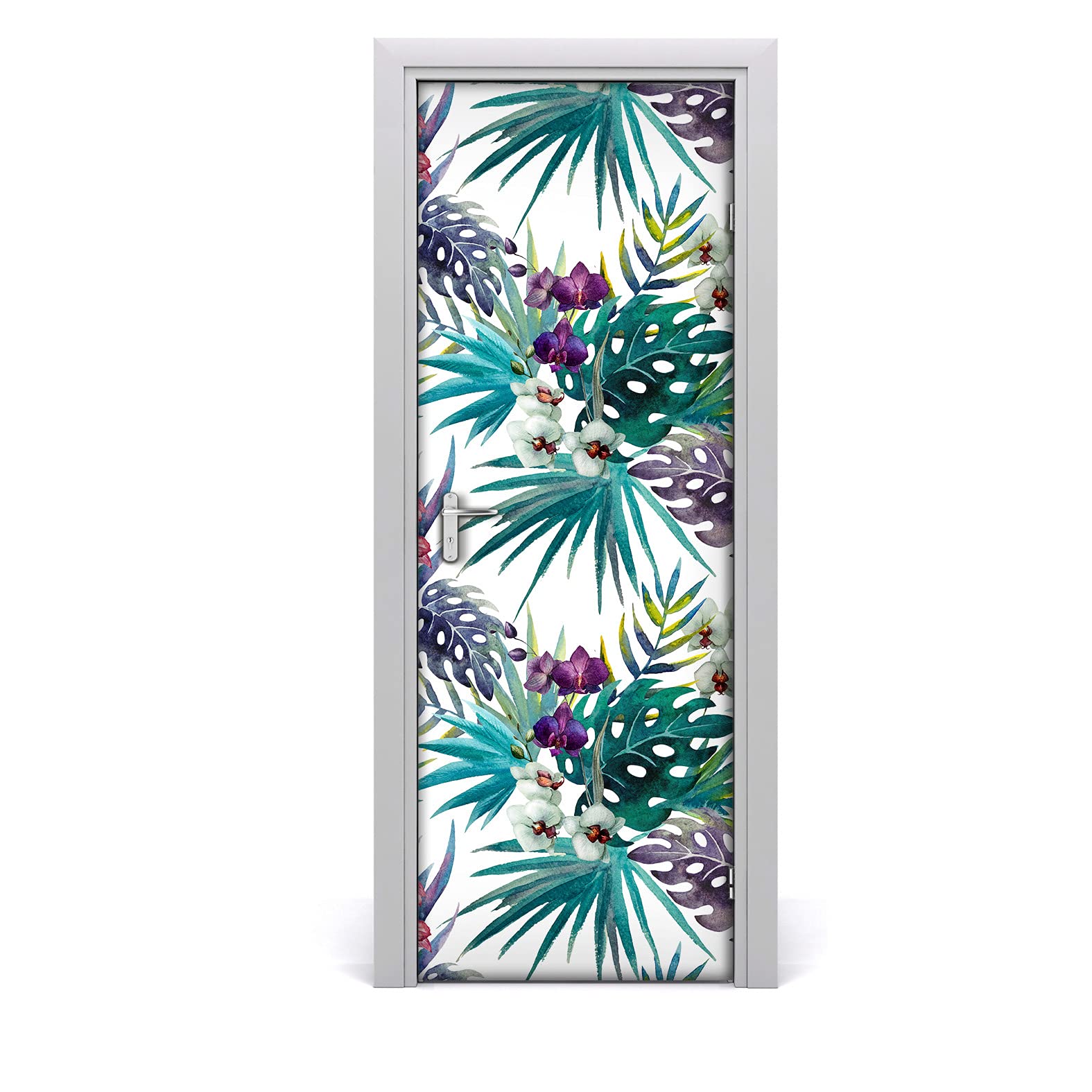Autocollant de porte imperméable et lavable Magic-Stick déco tropicale orchidées