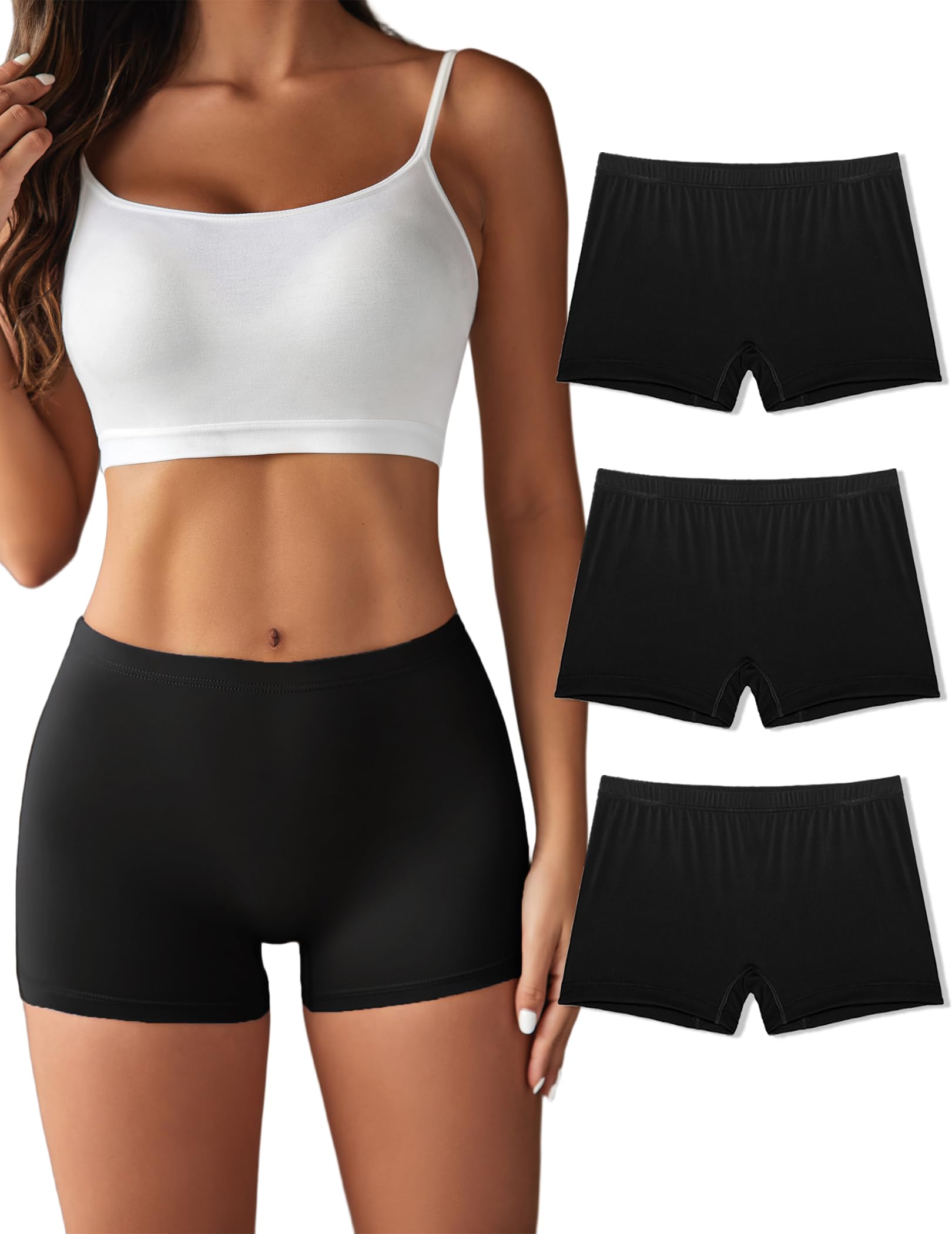 Ekouaer Boyshort Panties Women's Soft Underwear Briefs Invisible Hipster 3 Pack Or 4 Pack Seamless Boxer Brief Panties S-XXL