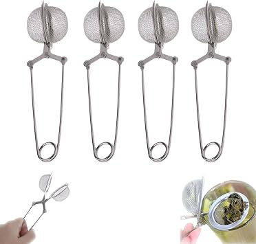 Tea Strainers for Loose Tea, 4 Pcs Stainless Steel Tea Infuser with Handle, Fine Mesh Tea Balls Filter Tea Diffusers Steeper for Loose Leaf Tea, Spices, Seasonings