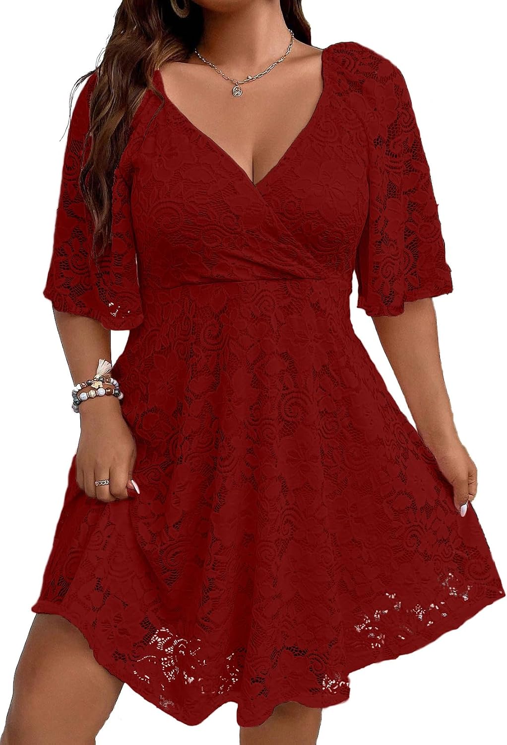 Plus Size Cap Sleeves Long Sleeves V Neck Sequins Skater Cocktail Club Dress