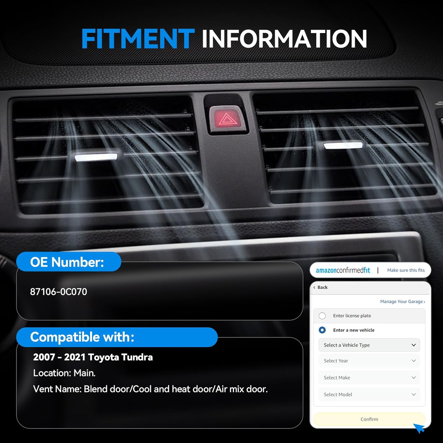 AITKEN HVAC Heater Damper Servo Sub-Assembly Blend Door Actuator Compatible with Toyota Tundra 2007-2021 P/N 87106-0C070.