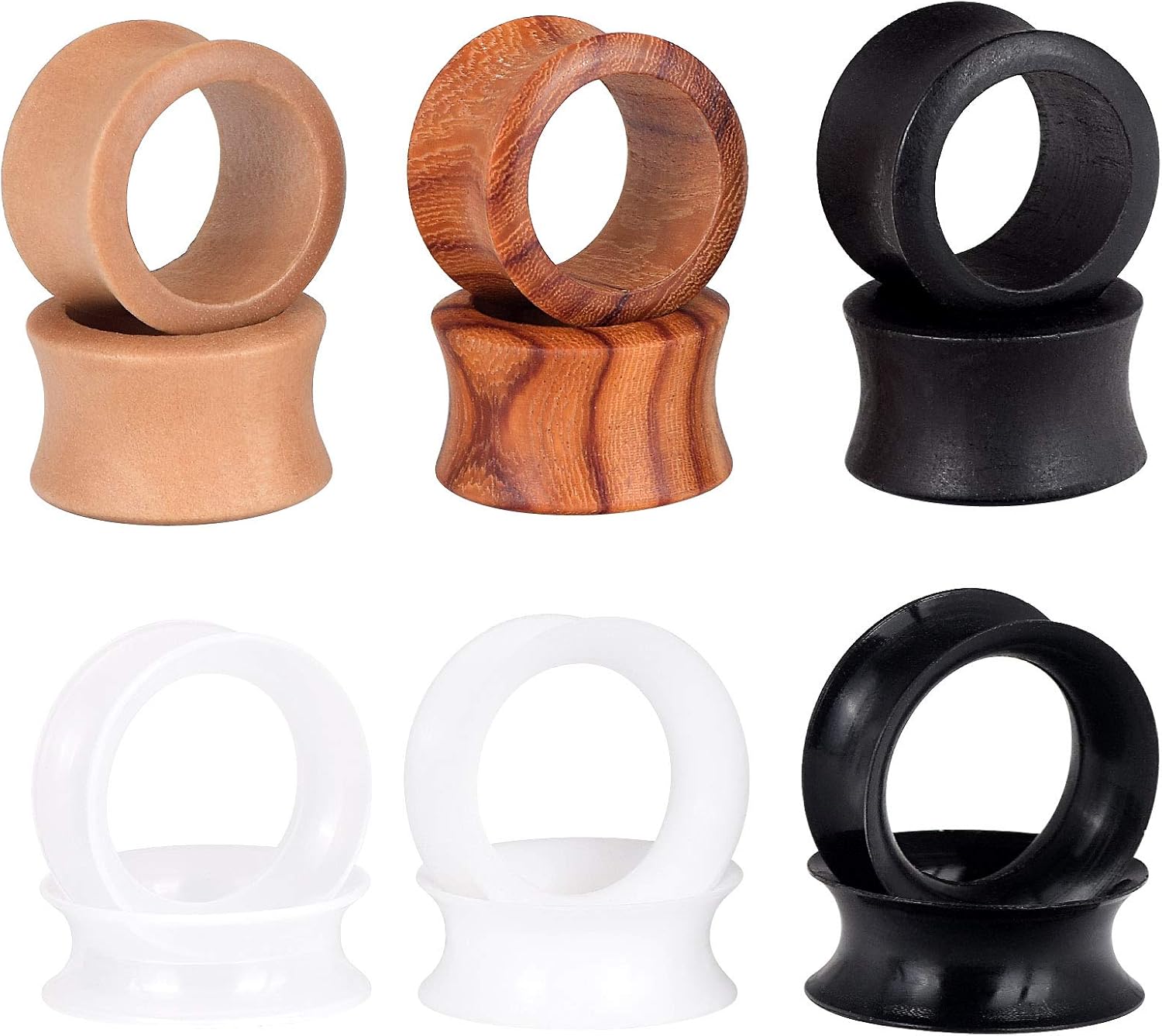 Stuppendux 6Pairs Mixed Materials Set 3Style choose Ear Plugs Tunnels Expander Hanger Gauges Earrings Stretching Body Piercings Jewelry Gauges for Women Men 2g-3/4