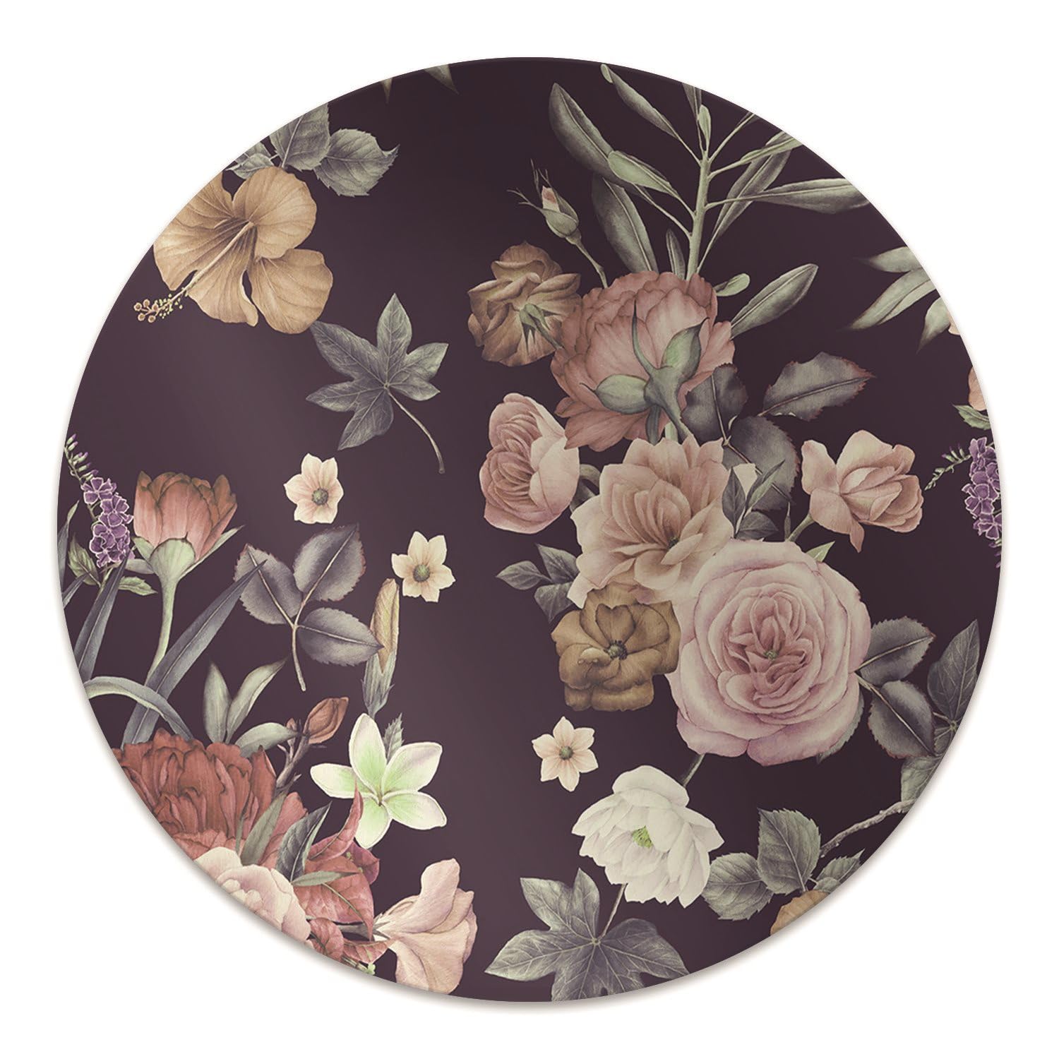 Tapis pour protection de sol antidérapant et imperméable en PVC rond motif floral
