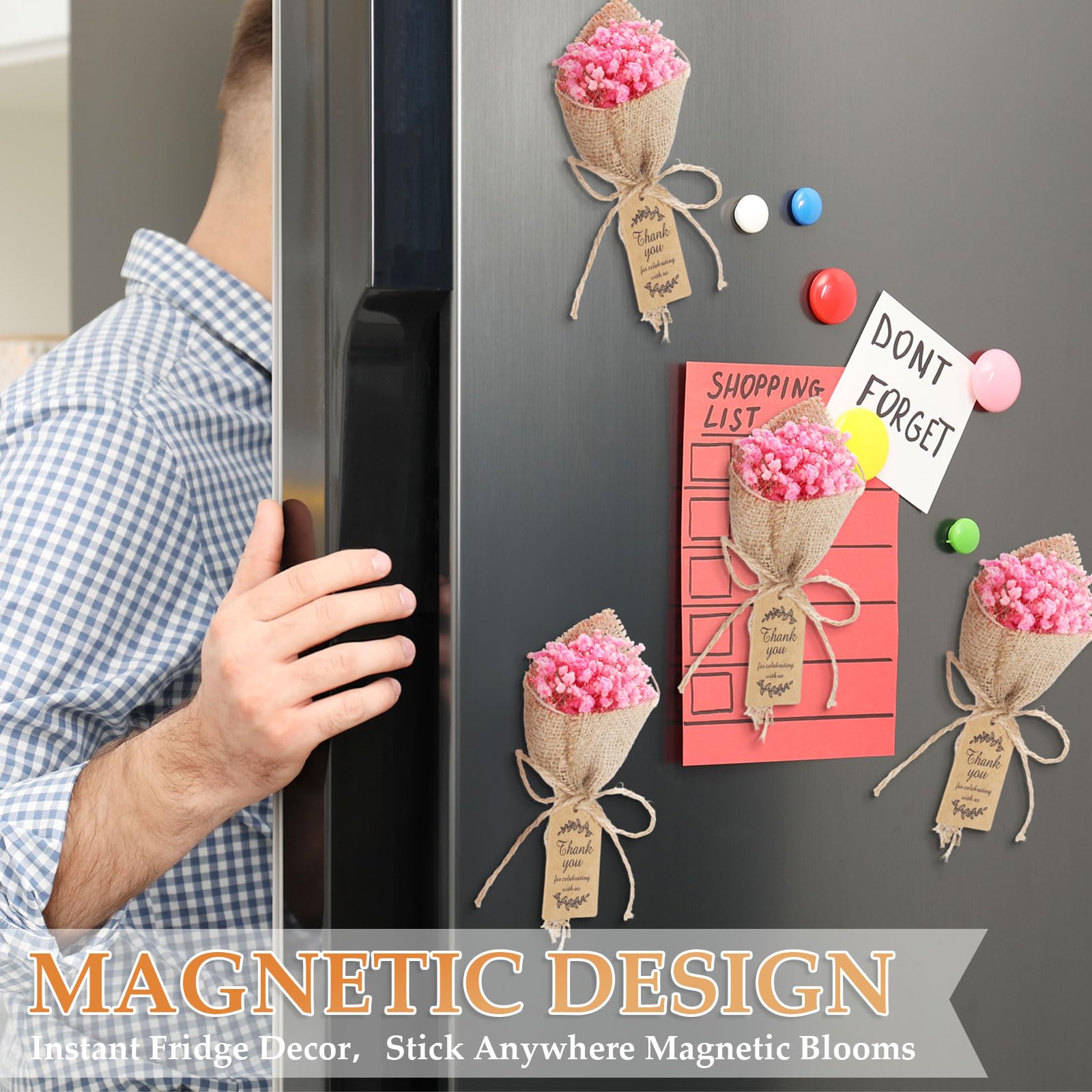 Kingdder Mini-Magnet-Trockenblumensträuße, Gastgeschenke für Gäste, rustikale Baby-Atem, Brautparty, Hochzeit, Taufe, Gastgeschenke mit Dankeskarten, Rückgabe, Hochzeits-Souvenir, Rosa, 24 Stück