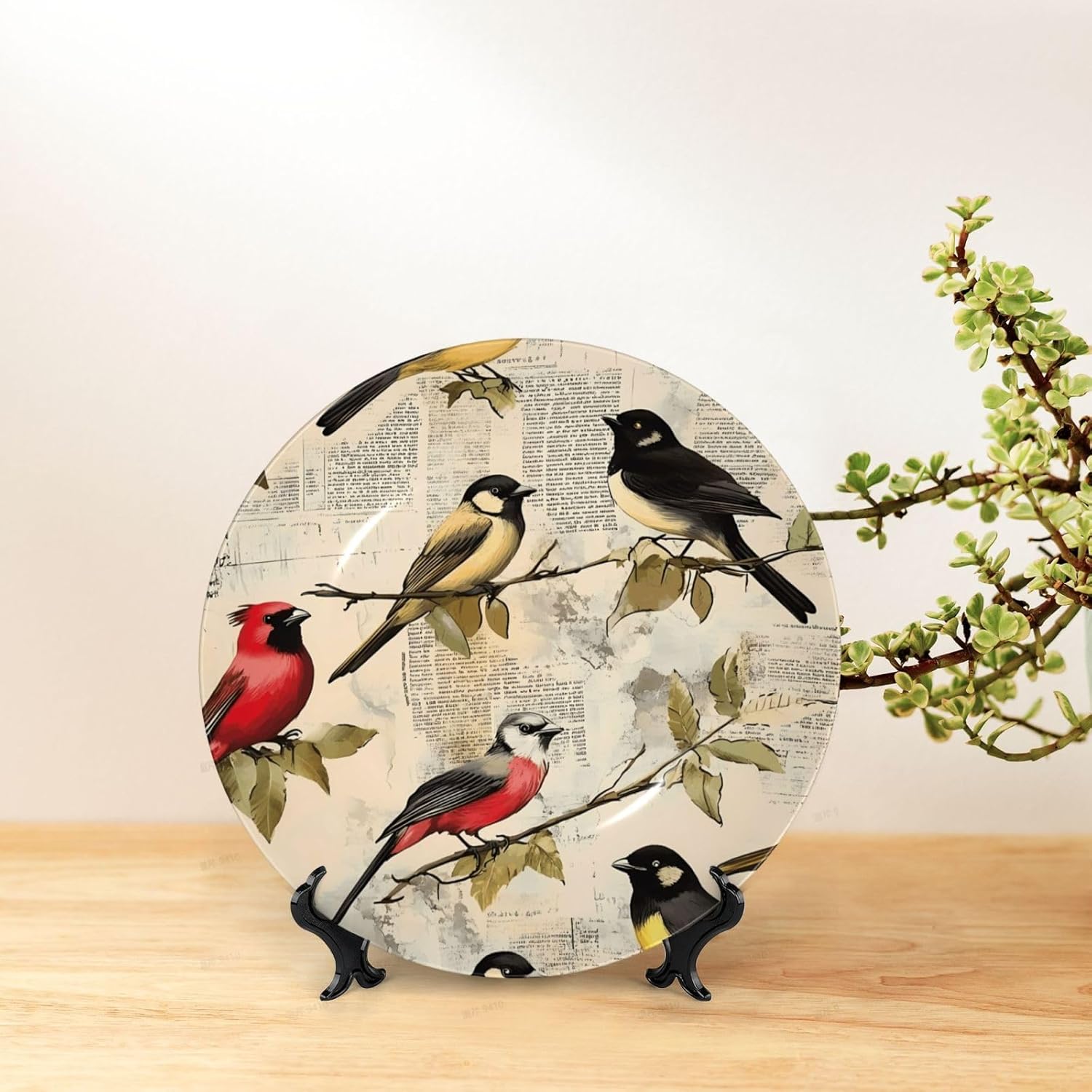 Retro Bird Book Style Ceramic Plate Display Home Display With Stand Wall Hanging Plate For Home Decor 10 Inch