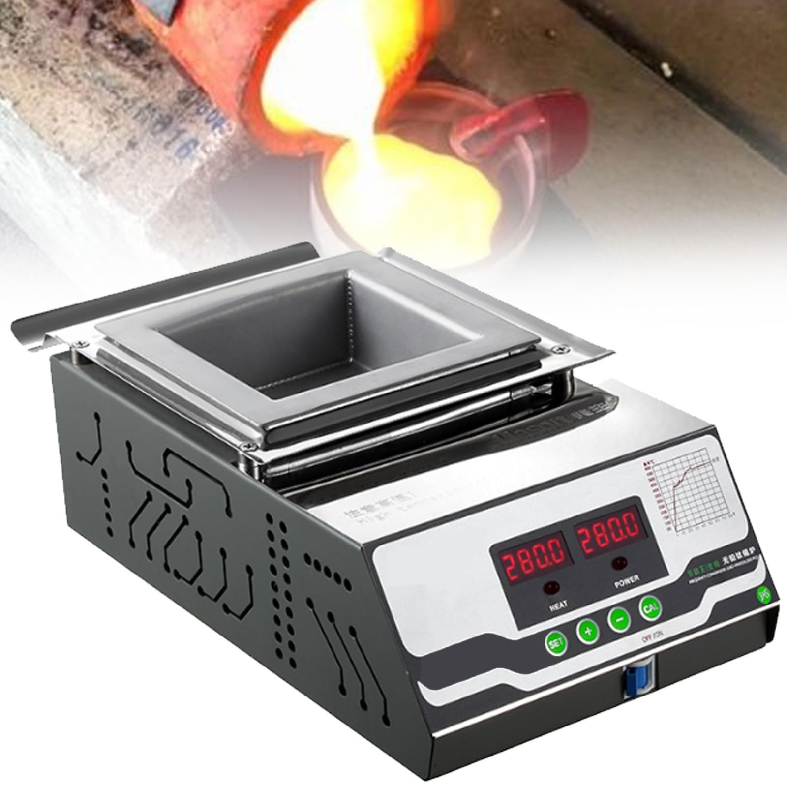 Horno de fusión de metales regulable de 150x100x45mm con termostato digital de 30 a 600 °C