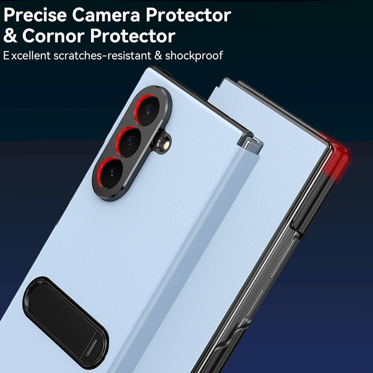 for Samsung Galaxy Z Trifold Case with Rotation Stand, Premium Leather Flip Case Magnetic Closure Side Elevated All-Round Protection Shockproof Slim Phone Case for Galaxy Z Trifold Light Blue