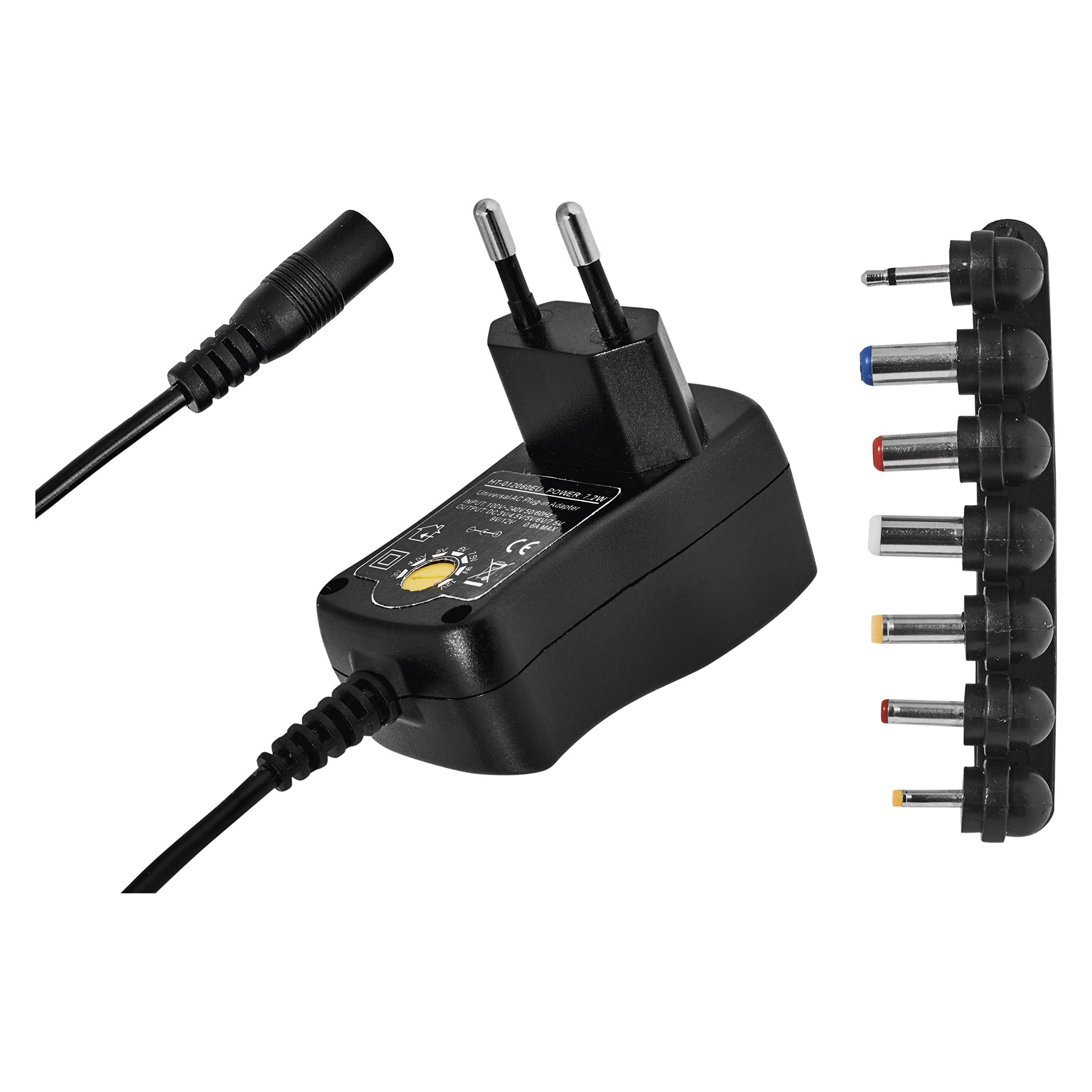 EMOS Uniwersalna ładowarka 600 mA, adapter AC/DC, zasilacz z 7 zdejmowanymi wtyczkami, AC: 100–240 V, DC: 7 wariantów napięcia 3-12 V, długość kabla 1,5 m