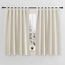 PONY DANCE Thermal Insulated Blackout Curtains 2 Pieces, Short Bedroom Curtains 140 x 145 cm Curtains for Kitchen Windows with Tabs, Light Beige