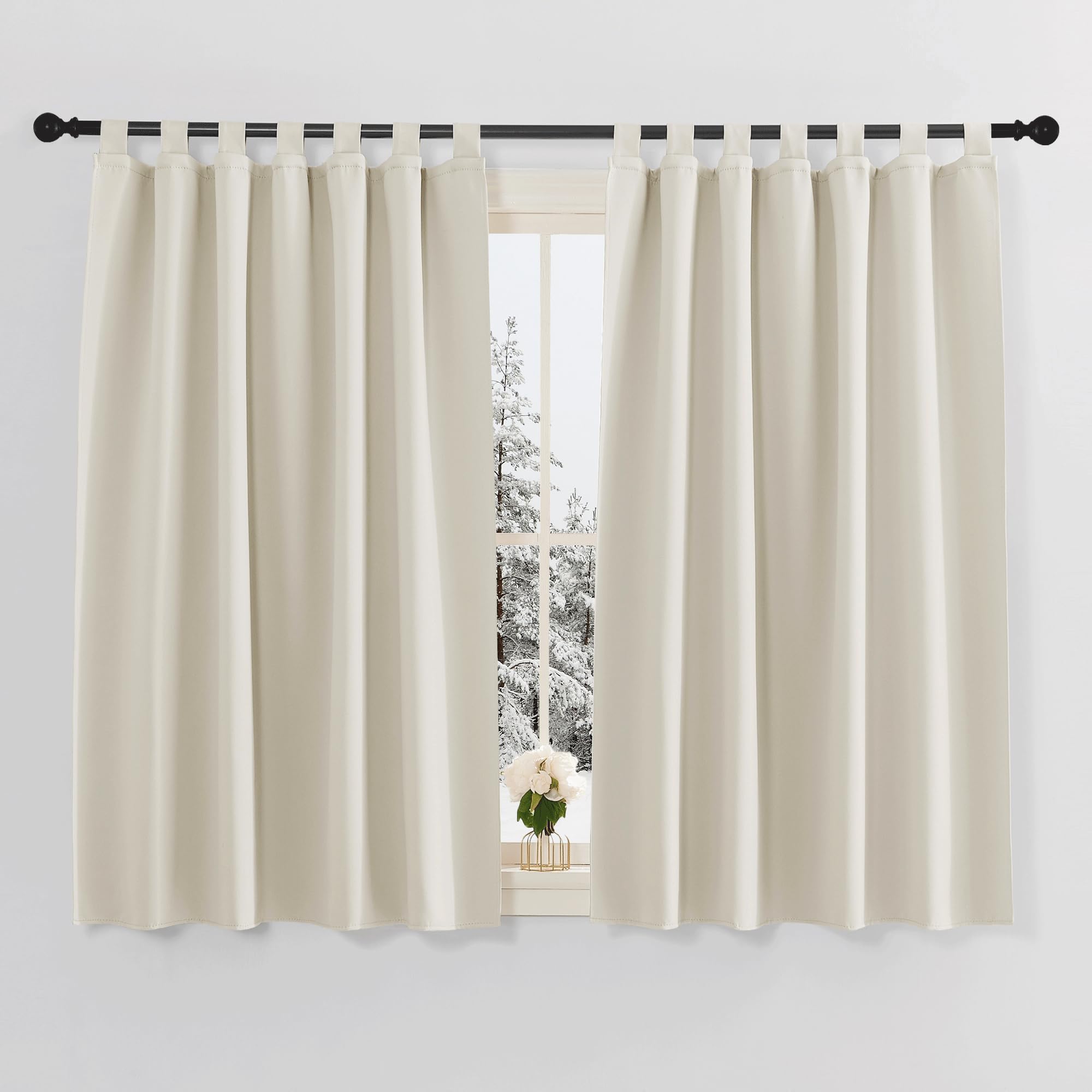 PONY DANCE Cortinas Opacas Termicas Aislantes 2 Piezas Cortinas Cortas Dormitorio 140x145 CM Cortinas Beige Cortinas Cortas para Ventanas Cortinas Habitacion con Trabillas, Beige Claro