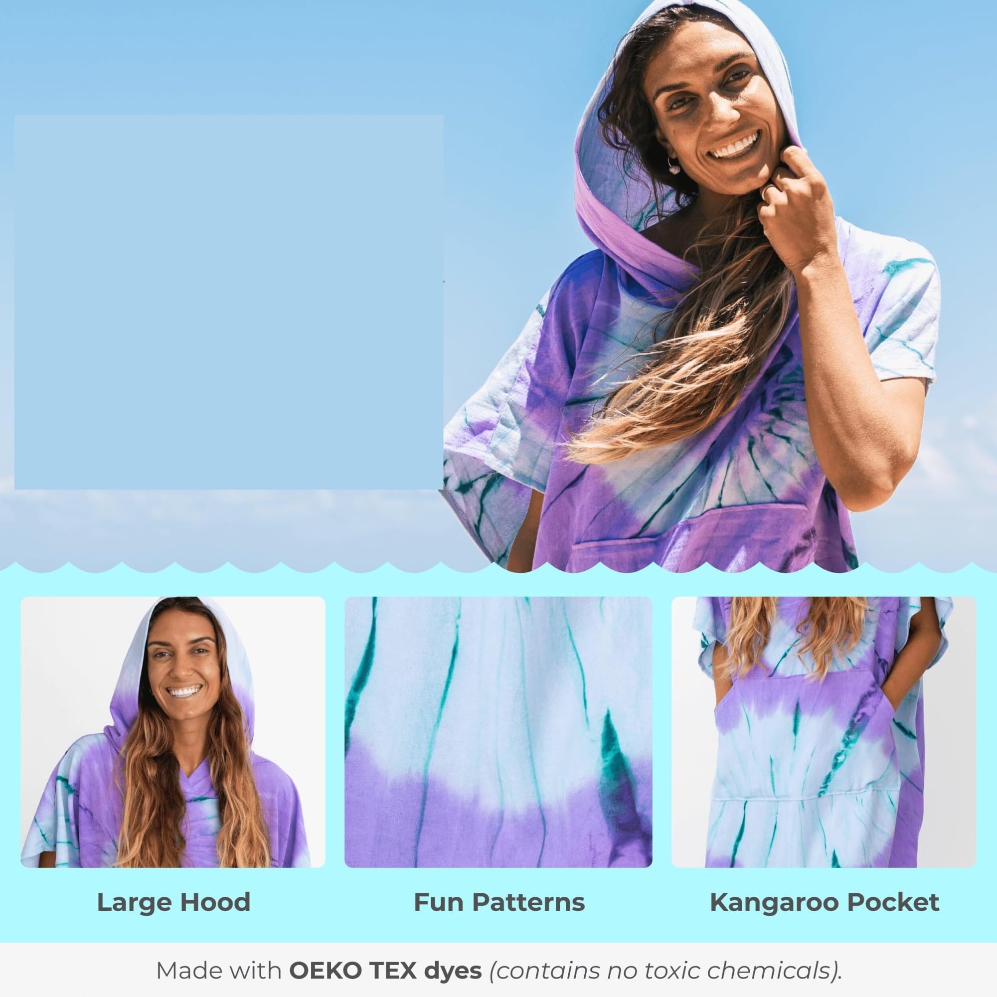 Skday Poncho Toalla,Poncho Surf Ponchos for surfear: toalla grande que se cambia (33 x 37) – Toalla con capucha de algodón for adultos for surfear en la playa o piscina