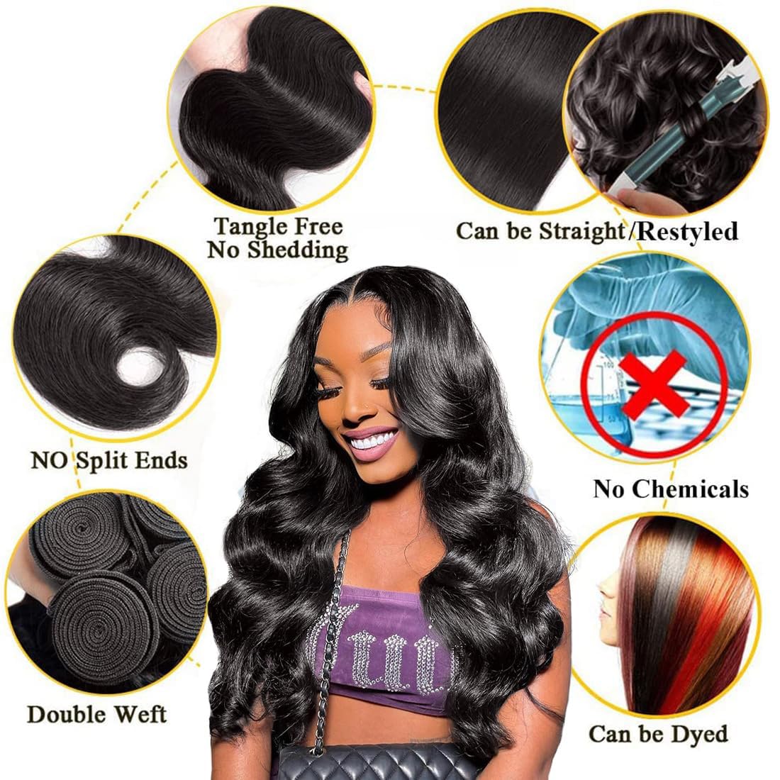 Human Hair Bundles with Closure 100% Unprocessed Brazilian Virgin Human Hair Natural Black Body Wave 3 Bundles with 4x4 Lace Closure (16 18 20+14 Natural Black)