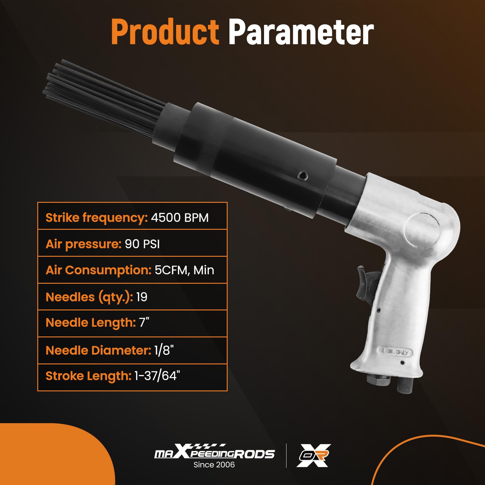 maXpeedingrods Escalador de aguja de aire con kit de cincel de martillo, pistola neumática de aguja de 4500 BPM para trabajos en metal, óxido, soldadura y removedor de pintura, raspador de metal,