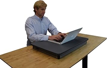 Uncaged Ergonomics Small Standing Desk Converter & Desk Riser (2 Pack) | Stand up desk riser with a 27.5x19.5 top panel. Squeeze a lever and the spring-assisted lift locks at 4 heights from 3-14.