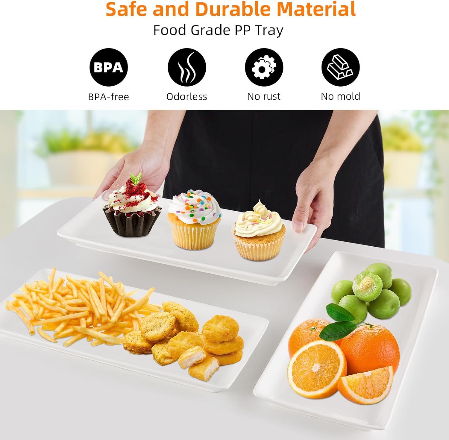 3 Tier Serving Tray Set, Detachable Large Serving Platters and Stand, Space Saving Multi Purpose Tiered Tray with Carbon Steel Base, for Party, Food, Fruit, Dessert, Cupcake