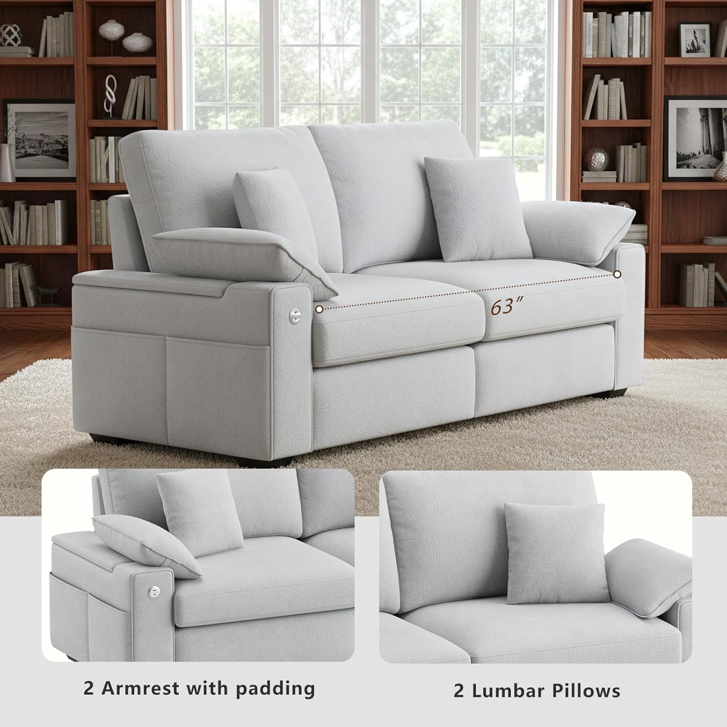 76" Modern Sofas for Living Room, Comfy Loveseat Sofa with Deep Seat Couch, USB/Type-C Port, Side Storage, Removable Cover, Small Couches for Living Room, Light Grey - Image 5