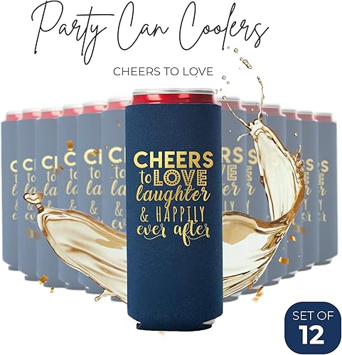 Vista 20 de Juego de 12 decoraciones para latas de boda, Cheers to Love Laughter and Happily Ever After, decoración de cena de ensayo de boda, despedidas