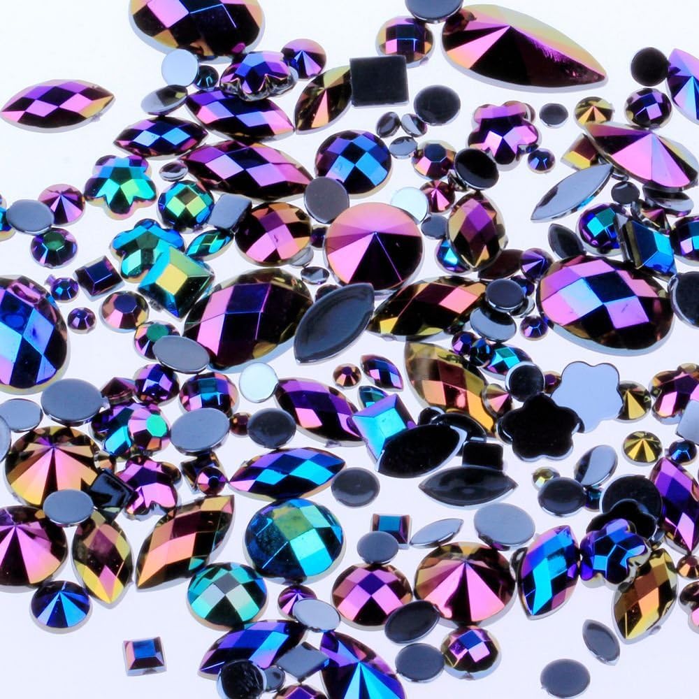 Mix Sizes 300pcs Crystal Black AB Nail Art Rhinestones DIY Non Hotfix Flatback Acrylic Nail Stones Gems for 3D Nails Art Decorations (Black AB) : Beauty & Personal Care