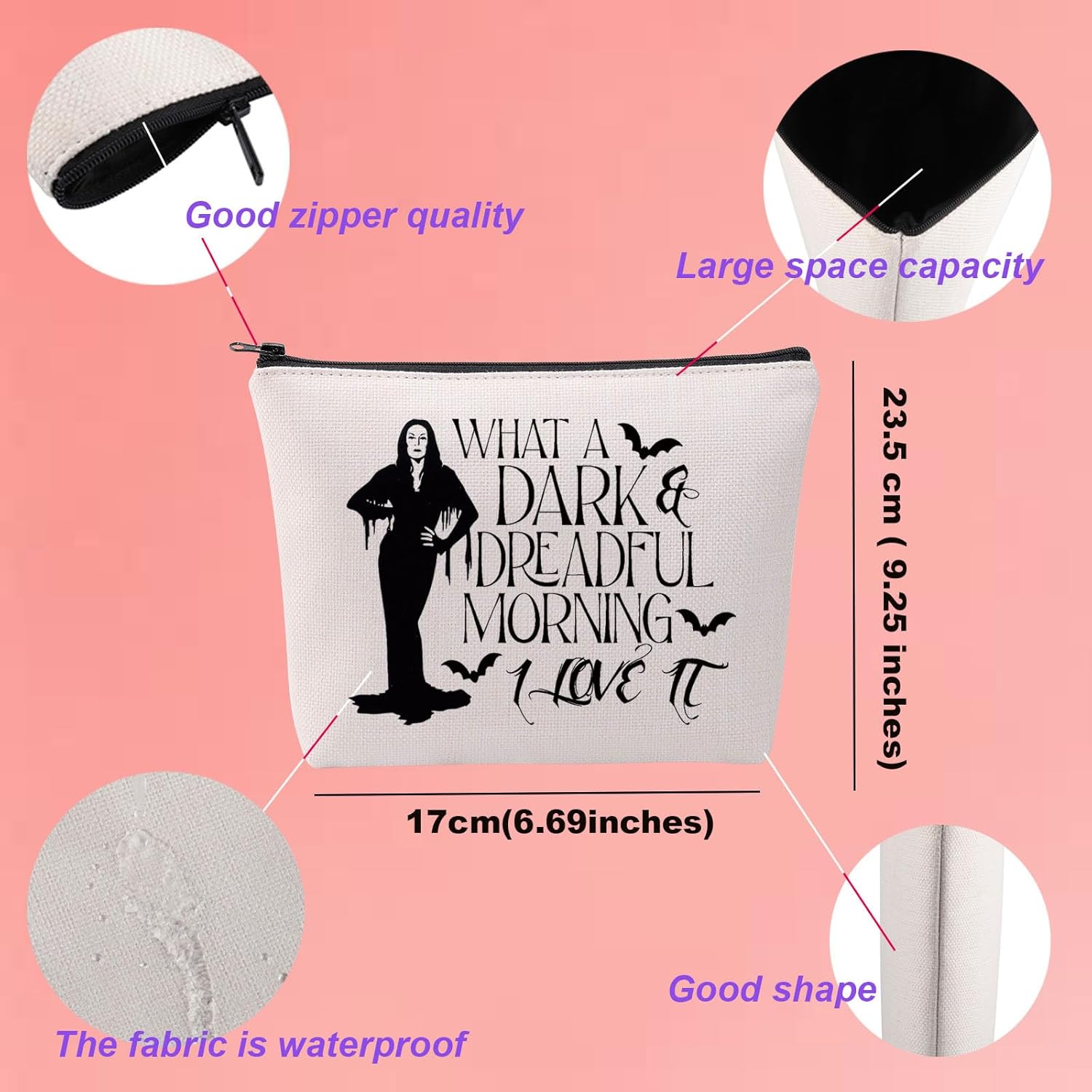 KUIYAI TV Series Merchandise Makeup Bag Morticia Fans Gift Horror Movie Lovers Gift With A Dark And Dreadful Morning Love It Cosmetic Bag (Dark&Dreadful Mup) - Image 2