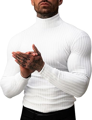 Miniatura 12 de JoZorro Camisetas de Cuello Alto con Capucha para Hombre, Cuello Alto, Cuello de Tortuga, Suéteres de Manga Larga de Algodón Premium para Hombre