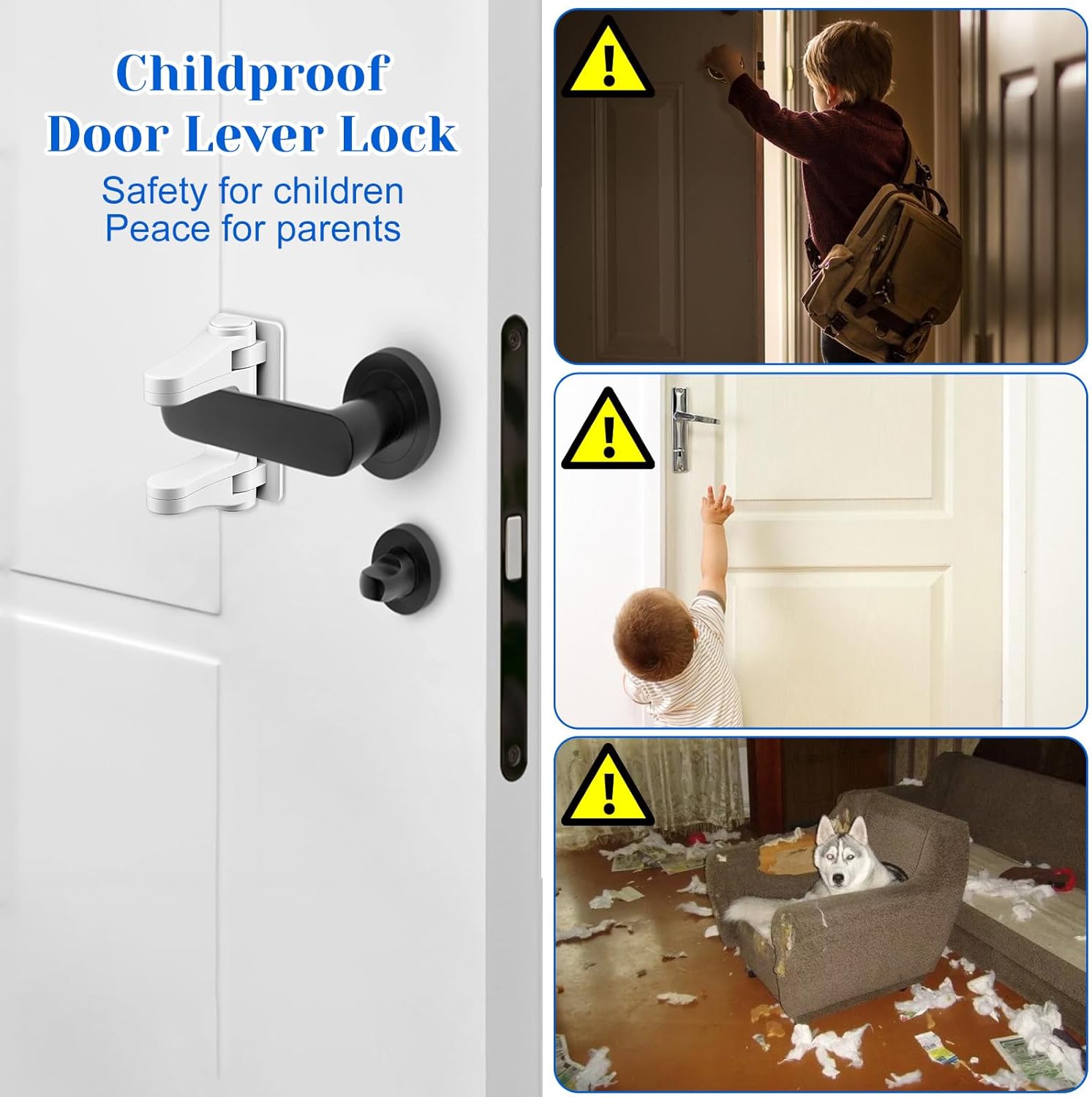 2 Pack Child Proof Door Lock, Door Handle Baby Proof Doors Locks for Kids Safety Child Doors Knob Covers Lever Lock with Adhesive Backing Prevents Toddlers from Opening White