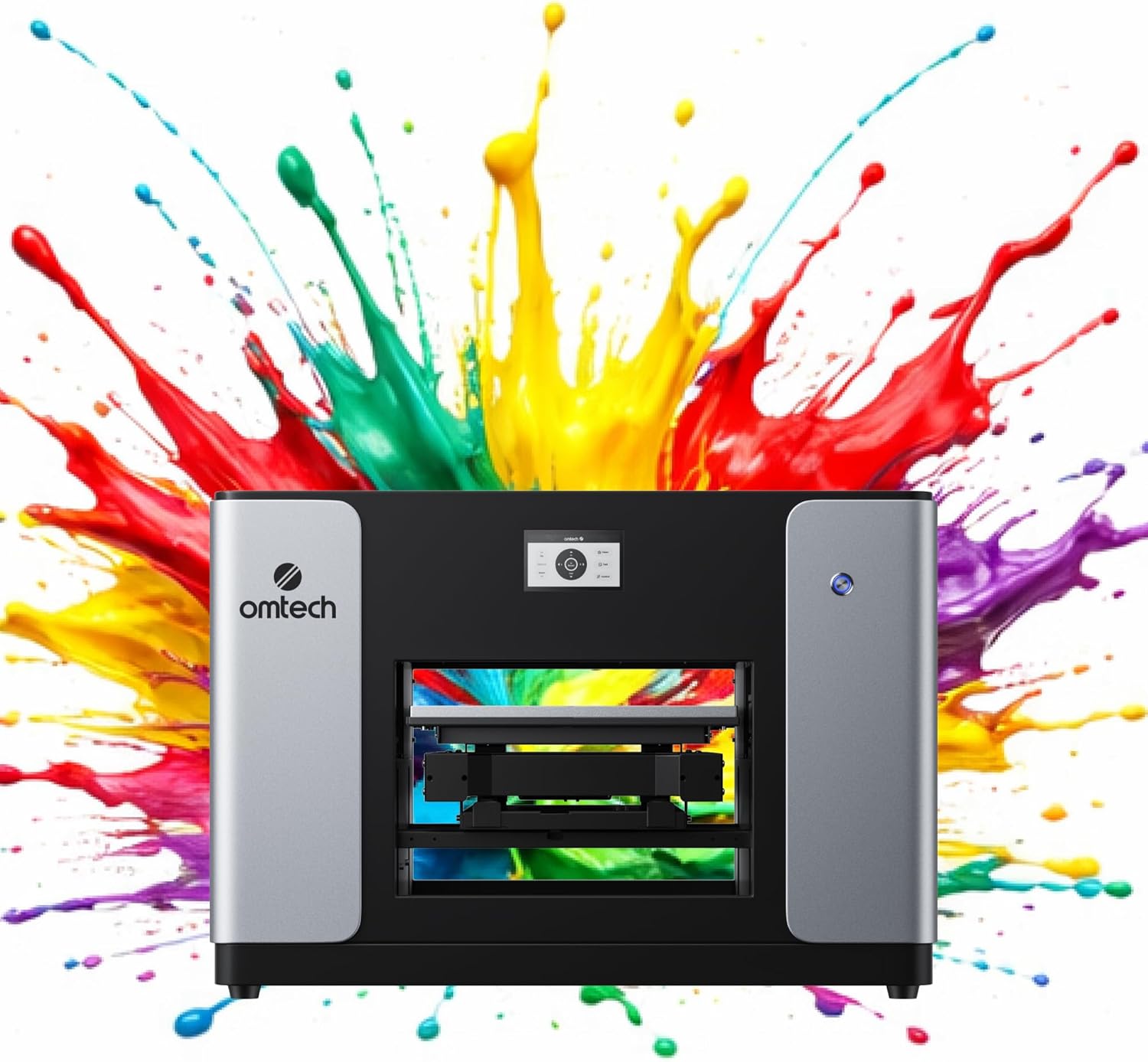 OMTech Spectra Pro A3+ UV Printer, Dual F1080 UV Flatbed Printer with CMYK + White + Varnish, 2.4 m²/h Speed, 13.8" × 17.7" Print Area, 720 × 1440 DPI, Auto Cleaning, Open Ink Platform, Ink Included